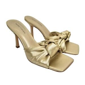 Marc Fisher NWOB Daliot Gold Metallic Square Toe Heels Sandals Size 9.5